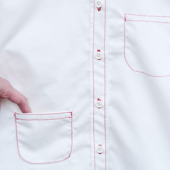 赤ステッチ　ポケット白シャツ　メンズ・レディース ファッション　 8枚目の画像