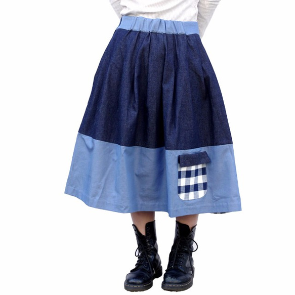 デニム素材　ネイビーデザインスカート　レディース ファッション　 3枚目の画像