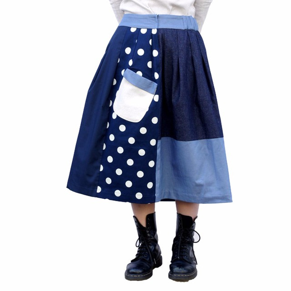 デニム素材　ネイビーデザインスカート　レディース ファッション　 5枚目の画像