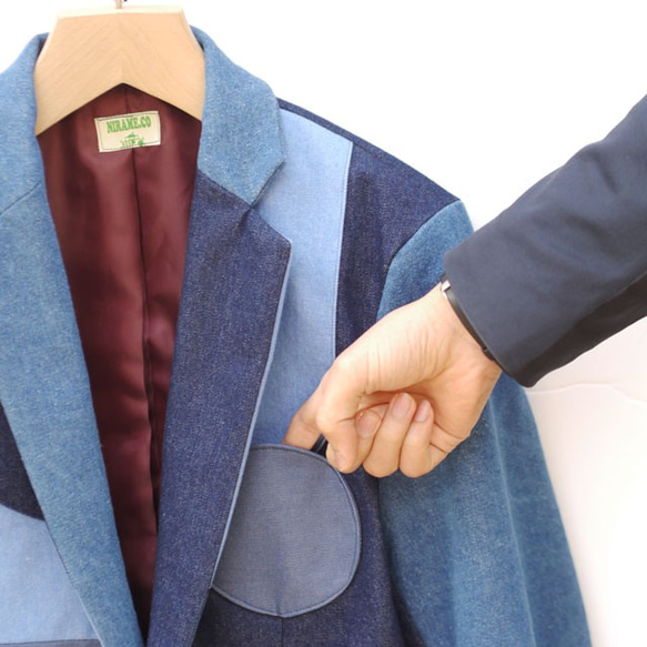 デニム素材　パッチワーク　切り替えジャケット　メンズ・レディース ファッション　 8枚目の画像