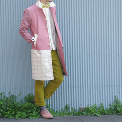 コットン素材　切り替えステンカラーコート　ピンク　メンズレディース ファッション　 1枚目の画像