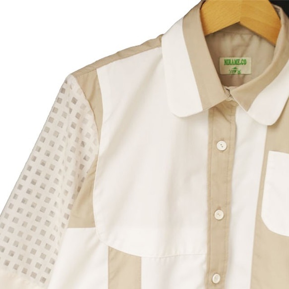 シースルー素材　オフホワイト色　コットンシャツ メンズ・レディース ファッション 4枚目の画像
