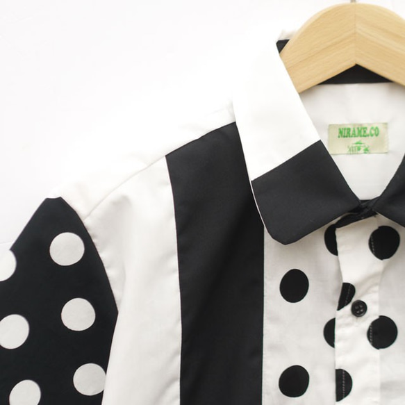 モノトン半袖シャツ　ドット柄　コットン素材 メンズ・レディース ファッション 4枚目の画像