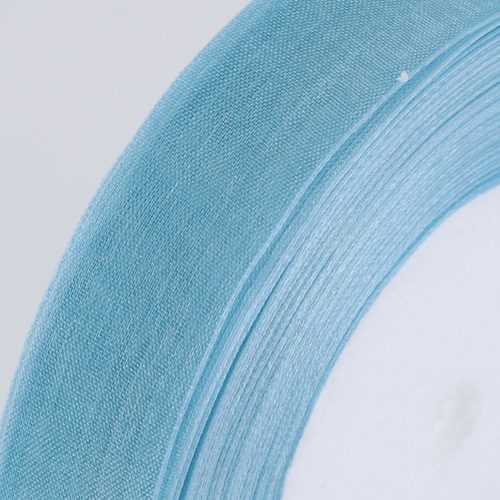 送料無料 オーガンジー リボン 水色 20mm 幅 無地 ライトブルー 1巻 長