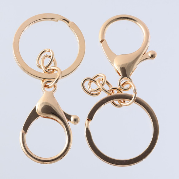 キーホルダー　パーツ　ゴールド　ナスカン　金具　フック　20個　KC金　チェーン　二重リング　セット　AP2170 2枚目の画像