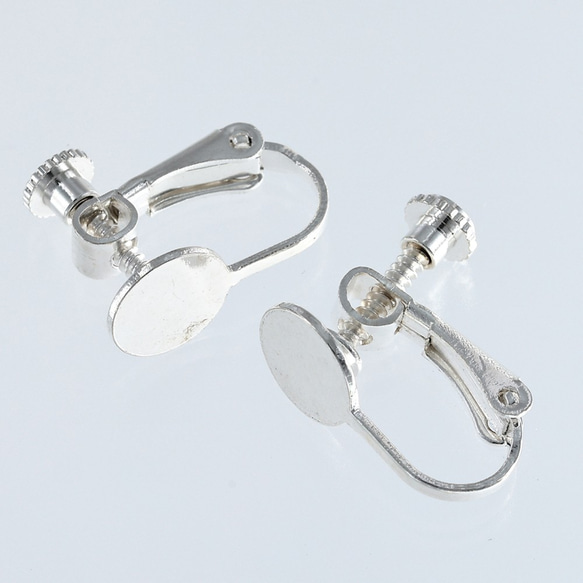 イヤリング　パーツ　シルバー　40個　白銀　ネジバネ式　8mm　台座　丸皿　カン無し　アクセサリー　金具　AP2564 3枚目の画像