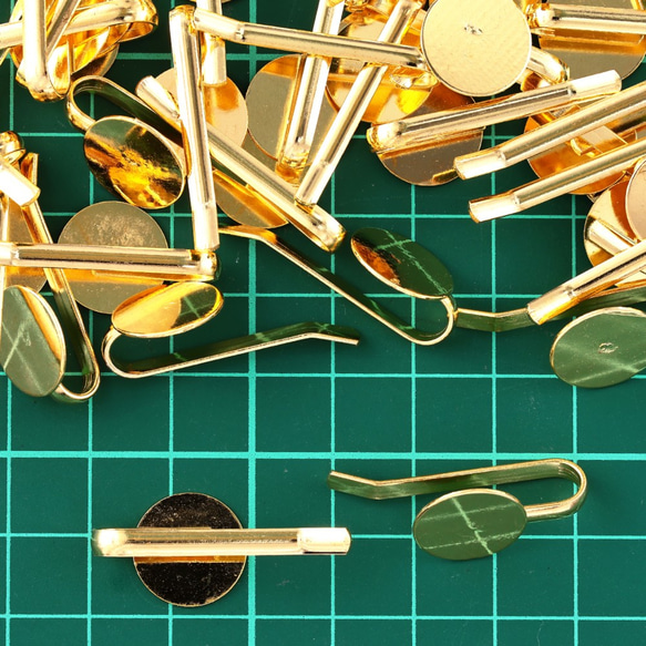ポニーフック　パーツ　丸皿　14mm　台座付き　差し込み式　50個　ゴールド　ピン　ヘアアクセサリー　金具 AP2635 5枚目の画像