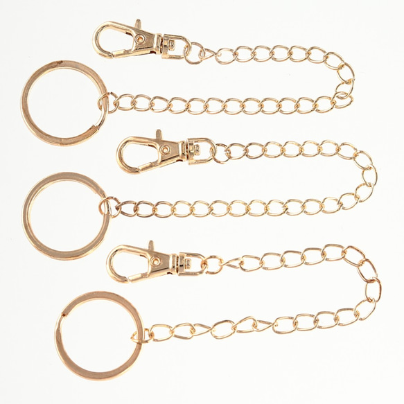 バッグチャーム　チェーン　パーツ　金具　ゴールド　KC金　14cm　20本　ナスカン　二重リング　セット　AP2659 3枚目の画像