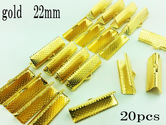 送料無料 ワニグチ 金具 20個 リボン 紐 留め 22mm ゴールド ワニ口 