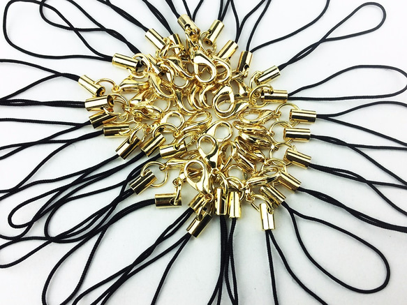 送料無料　カニカン 付き ストラップ　ゴールド　30本 金 キーホルダー パーツ ハンドメイド 素材 　（AP0116） 1枚目の画像