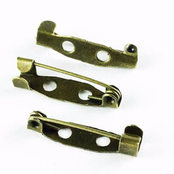 送料無料　ブローチピン　20mm　100個　金古美　アンティーク ゴールド　2穴　ウラピン　ブローチ　金具　AP0211 2枚目の画像