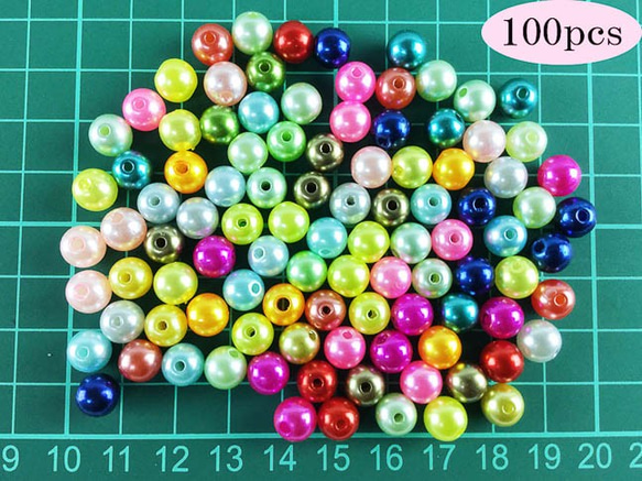 パール ビーズ　8mm　穴あり　100個　光沢　カラフル　丸　ラウンド　デコ　レジン　ガラスドーム　パーツ AP0285 6枚目の画像