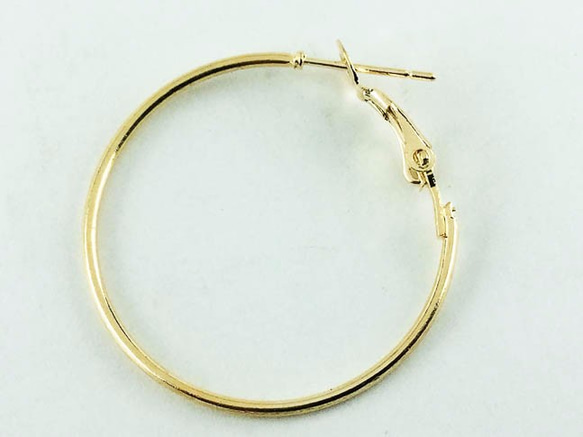 送料無料　フープピアス　パーツ　ゴールド　KC金　20個　10ﾍﾟｱ　輪サイズ30mm　バネ式　ピアス　（AP0352） 2枚目の画像