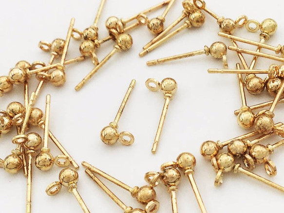 送料無料　ピアス パーツ　ゴールド　KC金　40個　3mm　丸玉　カン 付き　 ポストピアス アクセサリー AP0636 1枚目の画像