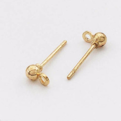 送料無料　ピアス パーツ　ゴールド　KC金　40個　3mm　丸玉　カン 付き　 ポストピアス アクセサリー AP0636 2枚目の画像