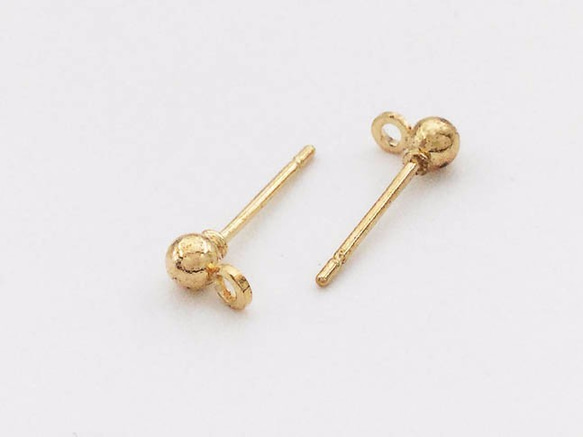 送料無料　ピアス パーツ　ゴールド　KC金　40個　3mm　丸玉　カン 付き　 ポストピアス アクセサリー AP0636 2枚目の画像