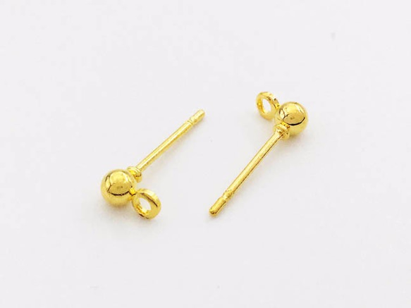 送料無料　ピアス パーツ　ゴールド　40個　3mm　丸玉　カン 付き　 ポストピアス アクセサリー AP0637 2枚目の画像