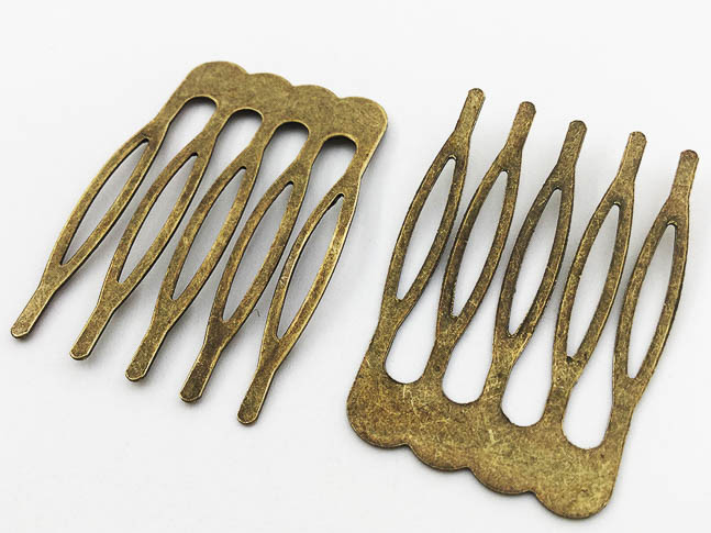 ヘアコームセット 金メッキ 古銅器 極細工 高浮彫鏨刻 中国古美術 純銅製 置物