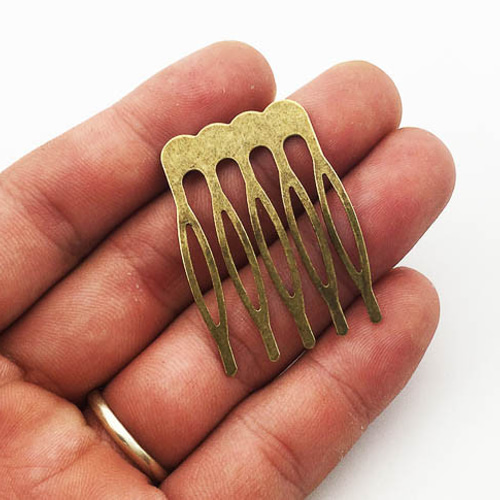 送料無料 ヘアコーム パーツ 5本足 20個 金古美 アンティークゴールド