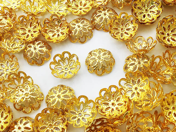 送料無料 ビーズキャップ 12mm ゴールド 座金 花座 200個 ビーズカバー