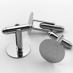 送料無料　カフスボタン　パーツ　10個　平台座　15mm　台座付　カフリンクス　パーツ　セッティング　台座　AP0923 2枚目の画像