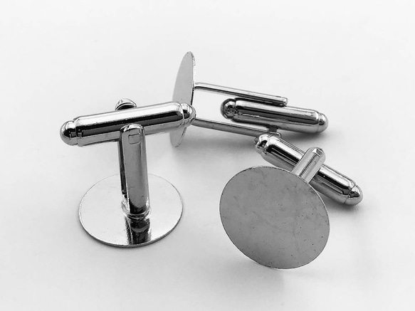 送料無料　カフスボタン　パーツ　10個　平台座　15mm　台座付　カフリンクス　パーツ　セッティング　台座　AP0923 2枚目の画像