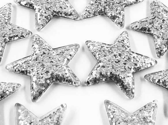送料無料 チャーム スター クリアシルバーラメ 36x38 10個 大きめ