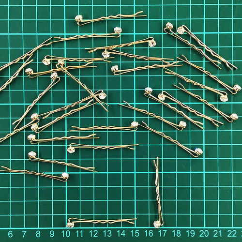 送料無料 ヘアピン パーツ 30個 5mmラインストーン台座付き 全長50mm