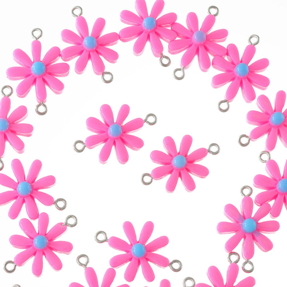 送料無料　チャームパーツ　フラワー　満開花びら　20個　ピンク　両カン付　チャーム　お花　ピアスチャーム　AP1696 1枚目の画像