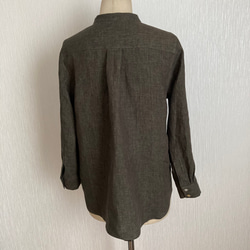 シンプル　スタンドカラーヨークシャツ　イタリア製リネン 4枚目の画像