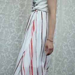 完売 ギャザーストライプスカート　RED×WHITE 2枚目の画像