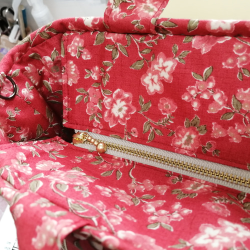 トートバッグ☆ハンドメイド☆ヘキサゴン☆パッチワーク☆えんじ