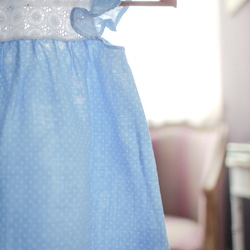 日本二重紗藍色水玉洋裝  2歲(90cm)～5歲(120cm） 第9張的照片