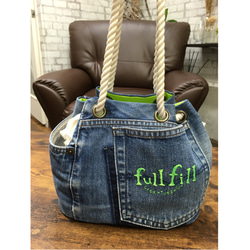 デニムリメイクバッグ　巾着　トートバッグ ☑︎Denim×Nylon quilt Drawstring bag #drawstringbag #巾着