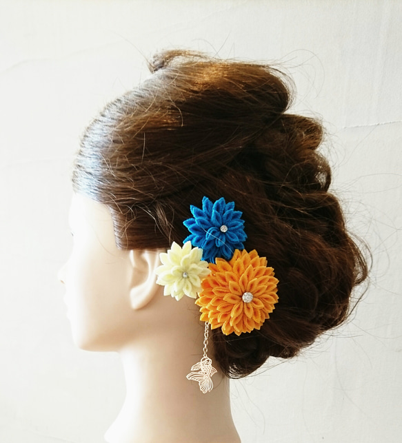 浴衣髪飾り『夏色の花と金魚』 1枚目の画像