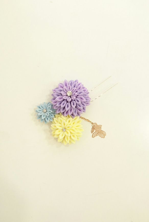 浴衣髪飾り『夏色の花と金魚』 3枚目の画像