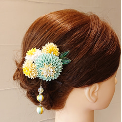 『初夏色』(shoka-iro)－ダリアの巻き玉チャーム付き花髪飾り＆ピアスのセット　浴衣,着物などのシーンに 4枚目の画像