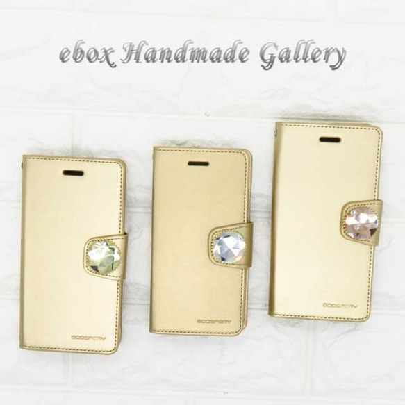 iPhone Galaxy全機種 【選べる6色ダイヤモンドクリスタルモチーフ】ゴールドカラー アイホン スマホケース 1枚目の画像