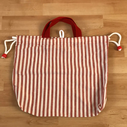 入園入学グッズ レッスンバッグ 上履き入れ 着替え袋 チェック 赤  ストライプ 女の子 4枚目の画像
