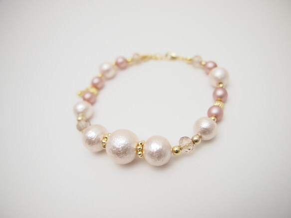 Pink white cotton pearl bracelet *Pink blossom* 第1張的照片