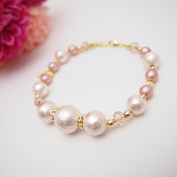 Pink white cotton pearl bracelet *Pink blossom* 第3張的照片