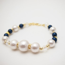 White cotton pearl bracelet *Royal blue* 第1張的照片
