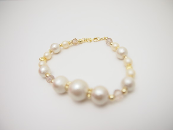 Kisuka cotton  pearl bracelet *Vanilla cream* 2枚目の画像