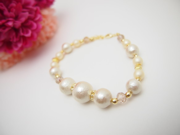 Kisuka cotton  pearl bracelet *Vanilla cream* 4枚目の画像