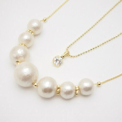 Zirconia & Kisuka cotton pearl necklace 1枚目の画像