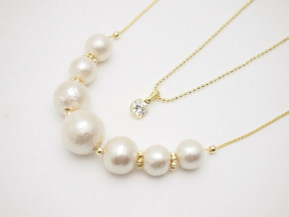 Zirconia & Kisuka cotton pearl necklace 1枚目の画像