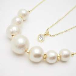 Zirconia & Kisuka cotton pearl necklace 2枚目の画像
