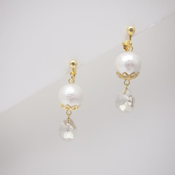 Crystal silver & White cotton pearl *earring* 2枚目の画像