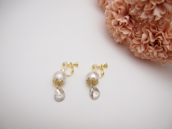 Crystal silver & White cotton pearl *earring* 5枚目の画像