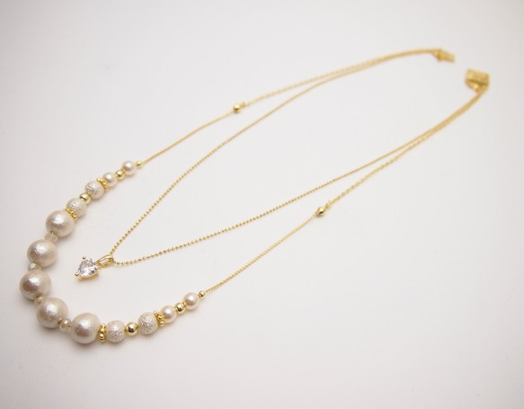 Twinkle heart Zirconia necklace＊cream＊ 2枚目の画像